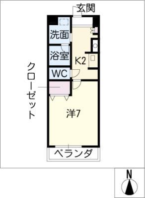 ラフィネ多屋II(1K/2階)の間取り写真