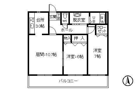 宝来中央ハイツ(2LDK/1階)の間取り写真