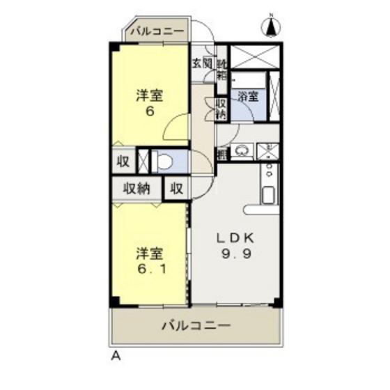 カーサフィオーレ西市駅前(2LDK/6階)の間取り写真