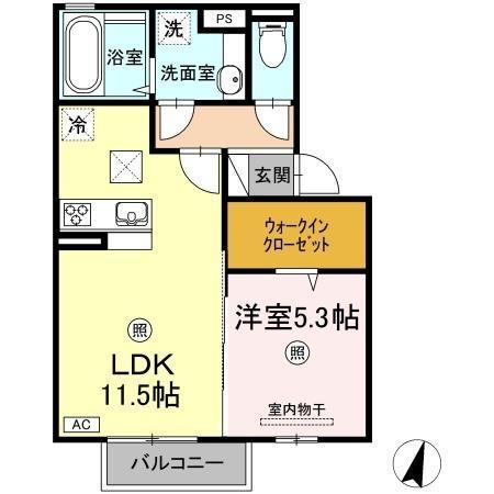 KS・II A棟(1LDK/1階)の間取り写真