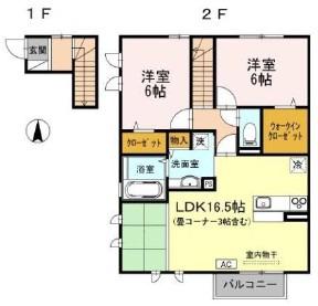 シャルマン・アヴニール(2LDK/2階)の間取り写真