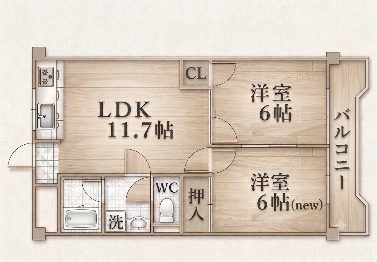 サポート祇園(2LDK/2階)の間取り写真