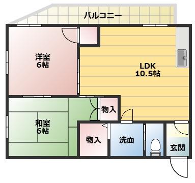 シャルマン星田(2LDK/3階)の間取り写真