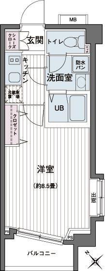 エコロジー都立大学レジデンス(1K/5階)の間取り写真