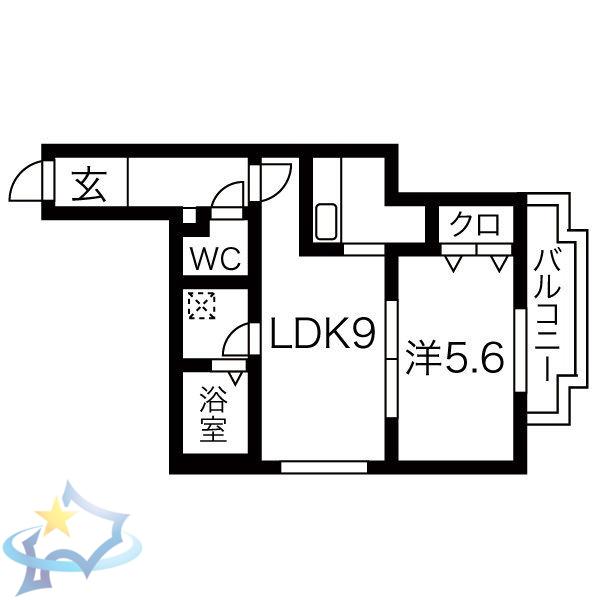 GLASS MARE西町(1LDK/2階)の間取り写真