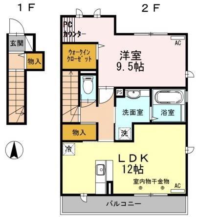 SOLANA学園西町(1LDK/2階)の間取り写真