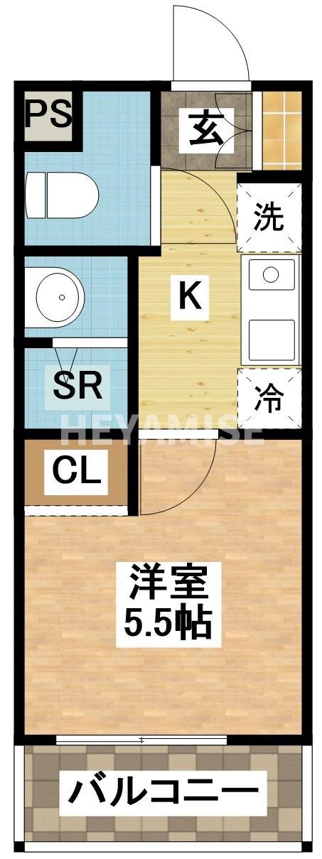 デ・クメール滑石II(1K/2階)の間取り写真