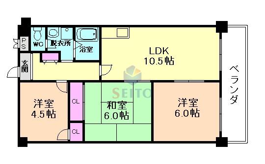 グローバルハイツ豊中(3LDK/9階)の間取り写真