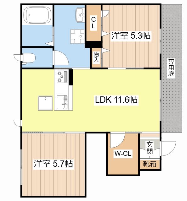 セントリビエ南彦根(2LDK/1階)の間取り写真