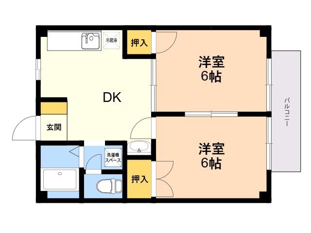 ファミーユ6(2DK/1階)の間取り写真
