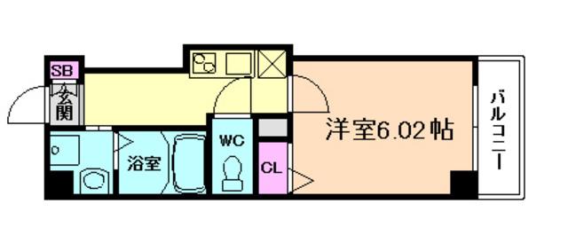 KALMIA北梅田(1K/6階)の間取り写真