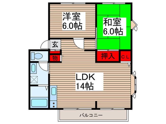 サンビレッジさいどB(2LDK/2階)の間取り写真