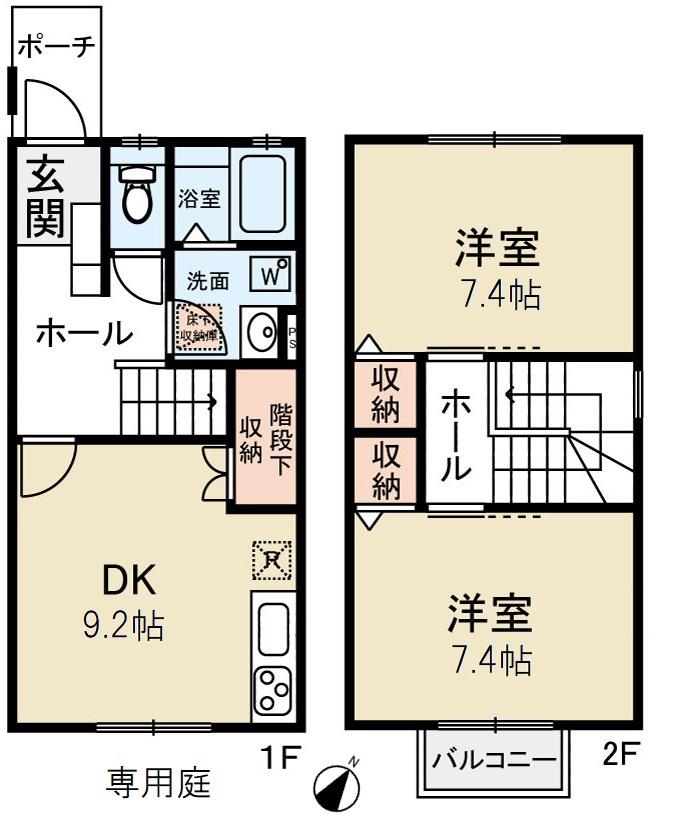 アメニティハイツやまもと(2DK/1階)の間取り写真