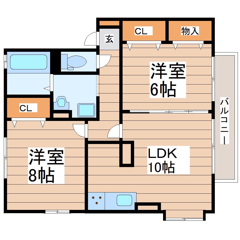 リビングタウン新田東B(2LDK/2階)の間取り写真