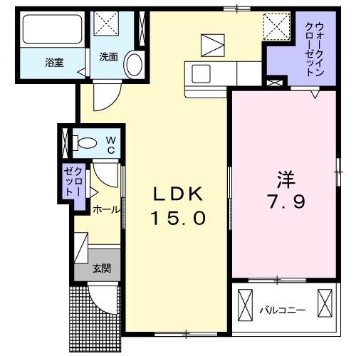 リオ・長興寺北(1LDK/1階)の間取り写真