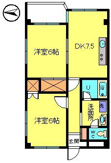 ツインパレスイースト(2DK/5階)の間取り写真