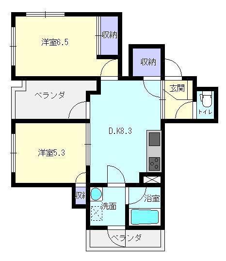 ホワイトキューブ(2DK/2階)の間取り写真