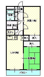 マンションアカヒラ(2LDK/2階)の間取り写真