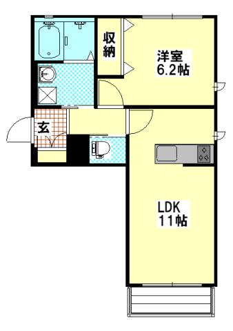 フォンターナ南浦和弐番館(1LDK/2階)の間取り写真
