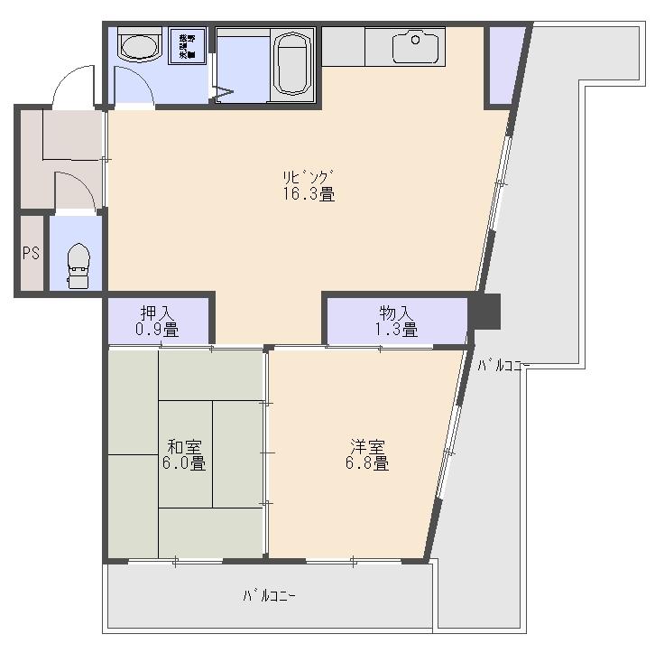 セントラル鍋島(2LDK/4階)の間取り写真