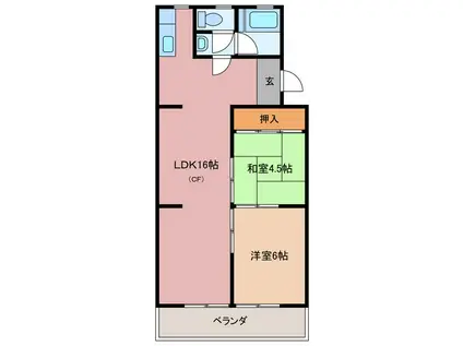 勢田パークマンションA棟(2LDK/2階)の間取り写真