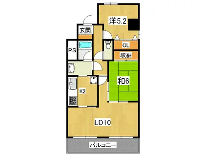 グランディオス京都東(2LDK/4階)の間取り写真