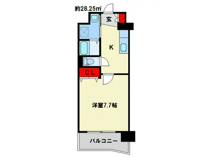 ニューシティアパートメンツ南小倉I(1K/1階)の間取り写真