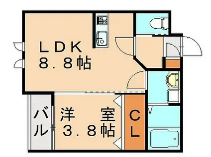 TASTE箱崎(1LDK/3階)の間取り写真