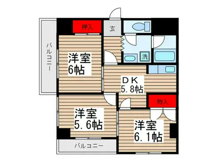 JUN朝霞台コート(3DK/5階)の間取り写真