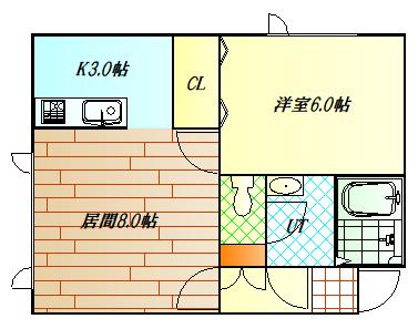 タウンズ東光(1LDK/2階)の間取り写真