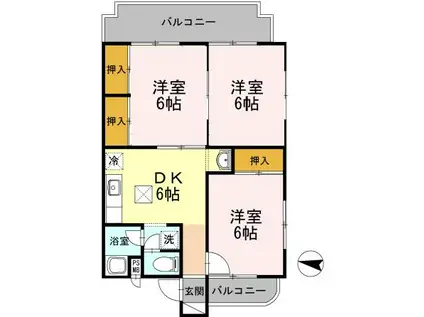 ラ・メゾン・ドゥ・富貴(3DK/1階)の間取り写真