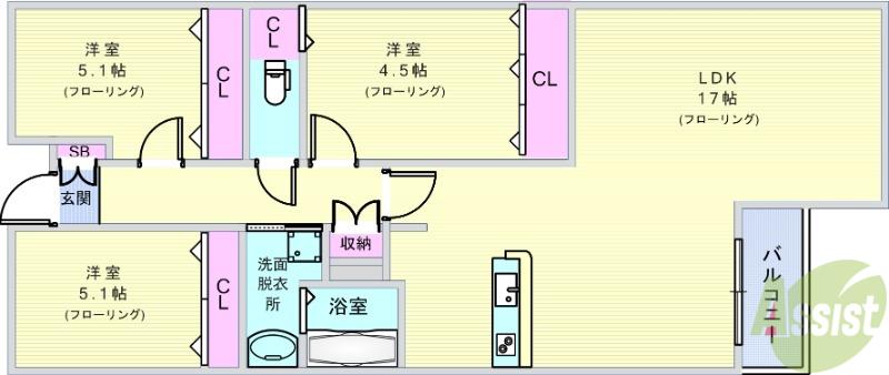GRAND STEADY 桜の町(2SLDK/1階)の間取り写真