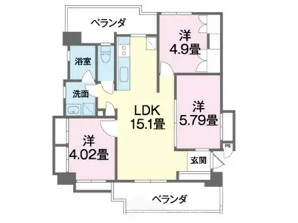 カーサパシフィカ首里寒川(3LDK/2階)の間取り写真
