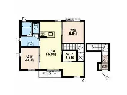 クレセオ下箕田(2LDK/2階)の間取り写真