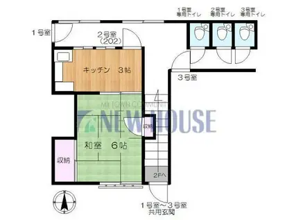 神楽坂しのぶ荘(1K/2階)の間取り写真