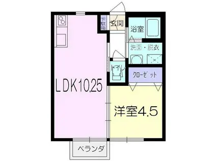 シャトー・カームA棟(1LDK/2階)の間取り写真