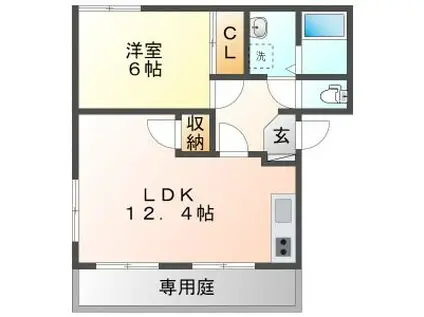 グランデール八坂(1LDK/1階)の間取り写真