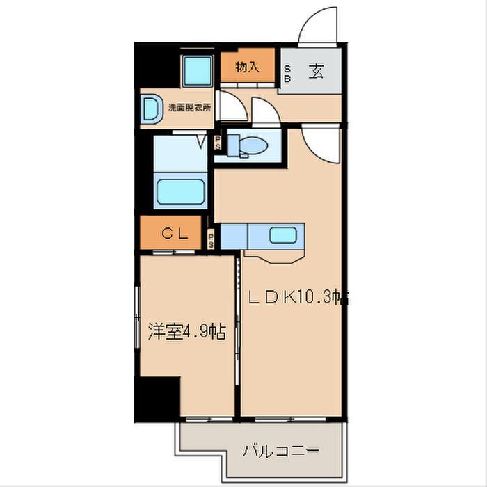 ドムール県庁前(1LDK/5階)の間取り写真