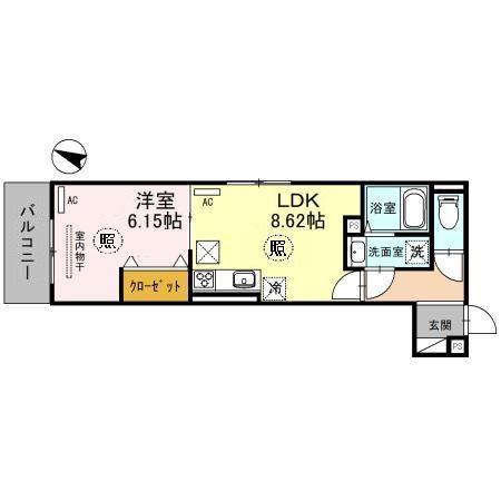 DーROOM旗塚通(1LDK/1階)の間取り写真