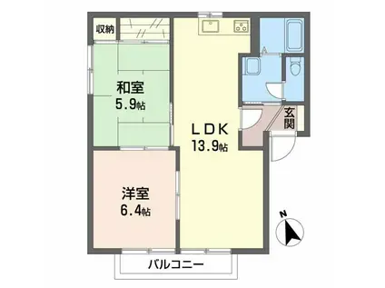 サニーズ福庭A棟(2LDK/2階)の間取り写真