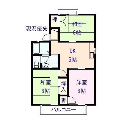 ハイツ梅ヶ枝(3DK/2階)の間取り写真