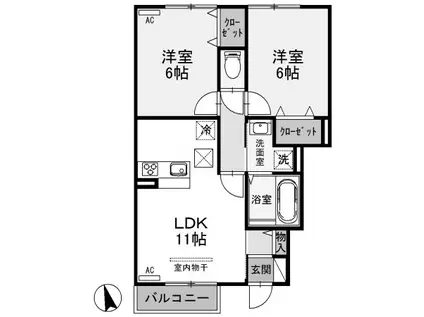 Mウェーブ貝沢(2LDK/1階)の間取り写真