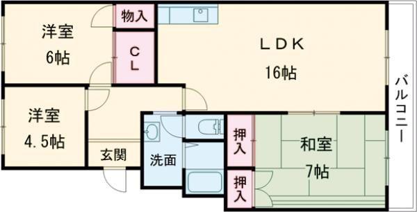 明野コーポ(3LDK/3階)の間取り写真