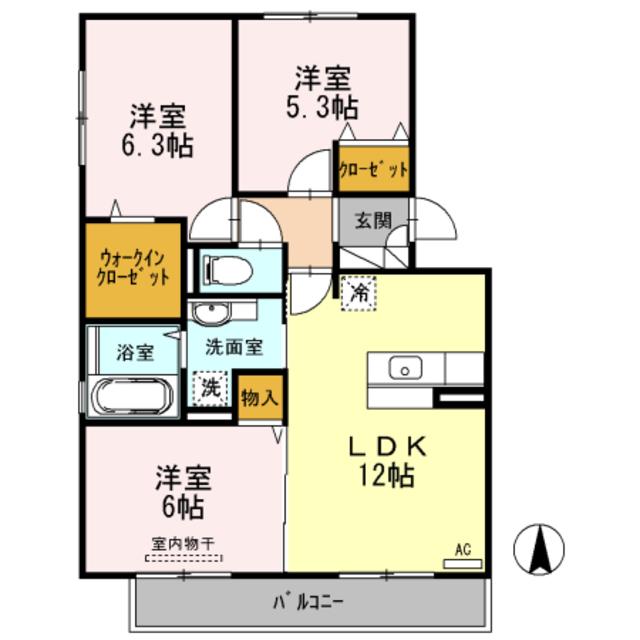 メゾンドヒル(3LDK/2階)の間取り写真