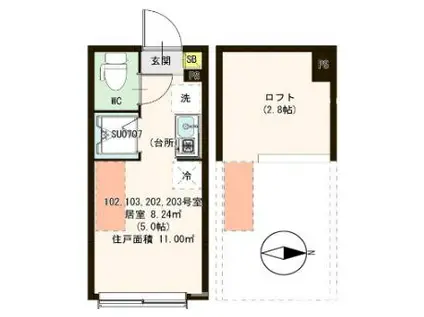 エスタディオ北千住(ワンルーム/2階)の間取り写真