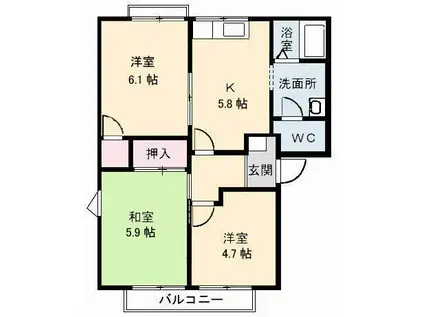 カサベルデ II棟(3K/1階)の間取り写真
