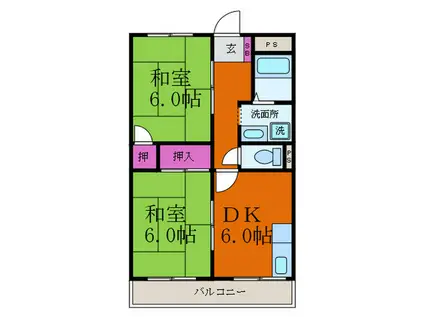 摂津マンション(2DK/4階)の間取り写真