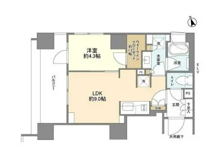 パークリュクス虎ノ門(1LDK/2階)の間取り写真