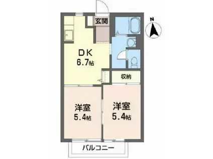ＪＲ東北本線 日和田駅 徒歩4分 2階建 築26年(2DK/2階)の間取り写真