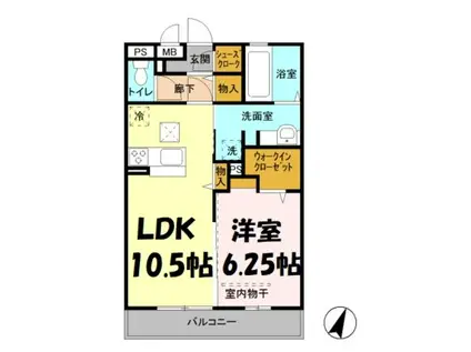 ディアレイク(1LDK/1階)の間取り写真